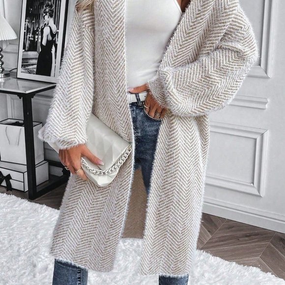 Khaki Casual Womens Drop Shoulder Open Front Cardigan - Picture 2 of 5